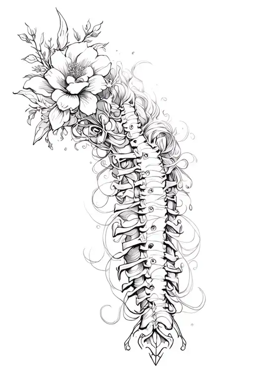 Script Spine Tattoo With Lillie Coming Out The Top