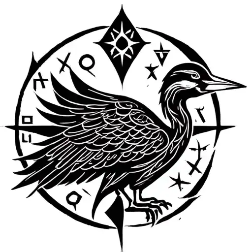 Astrid In Runic Symbol With A Northern Star And A Heron