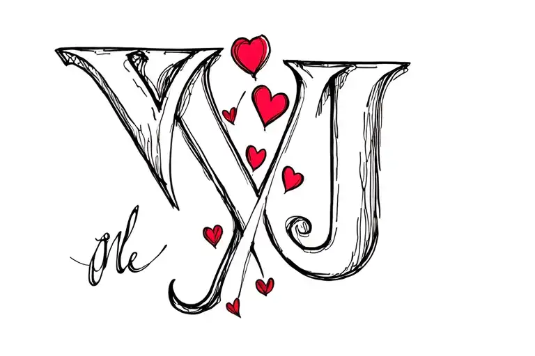 The Letter Y And J To Look Like One With 7 Hearts