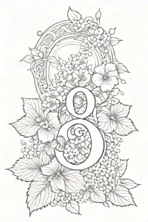 999 Number With Hydrangea Flowers And Aquarius Symbol