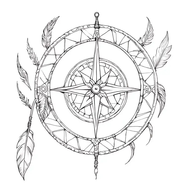 Viking Compass With A Feather Down As A Dream Catcher