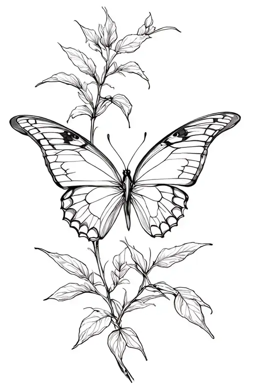 Butterfly With Bay Stems And Leaves