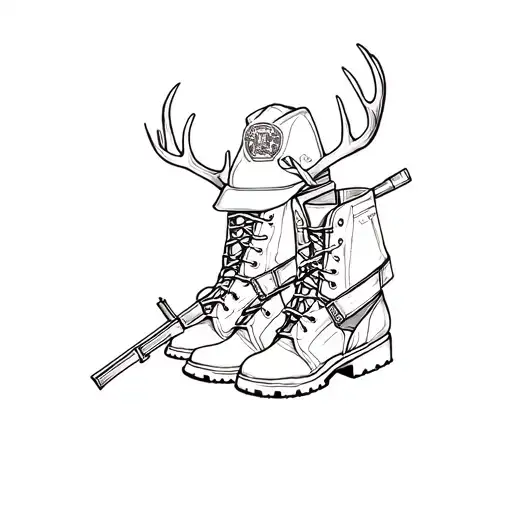 Firefighter Boots And Hat With Antlers And Rifle Tattoo idea