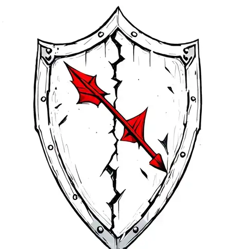 Damaged Shield With A Broken Arrow And Red Details