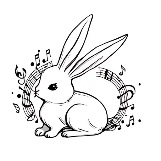 Simple Bunny And Music Notes Intertwined