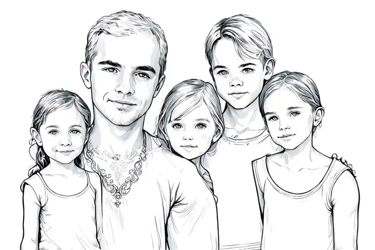 Father And Two Son And Three Daugthers