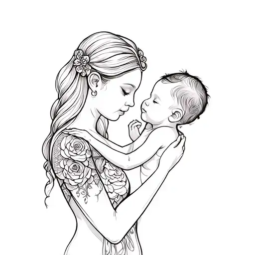 Line Art Tattoo Maman Et Bebe