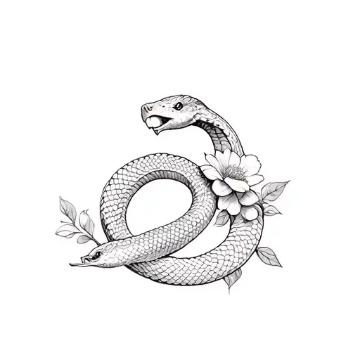Ouroboros Snake With Flowers