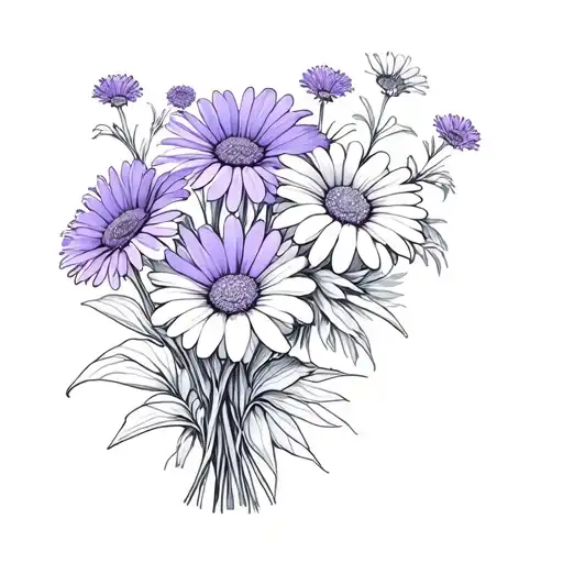 Violet Flower And Daisy Bouquet