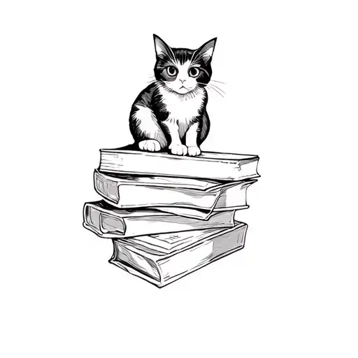 Cat Sitting On Top Of Books In A Gothic Style
