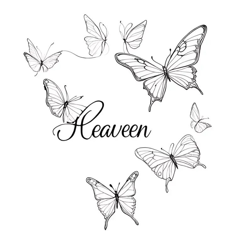 Heaven Name In Cursive With Butterflies