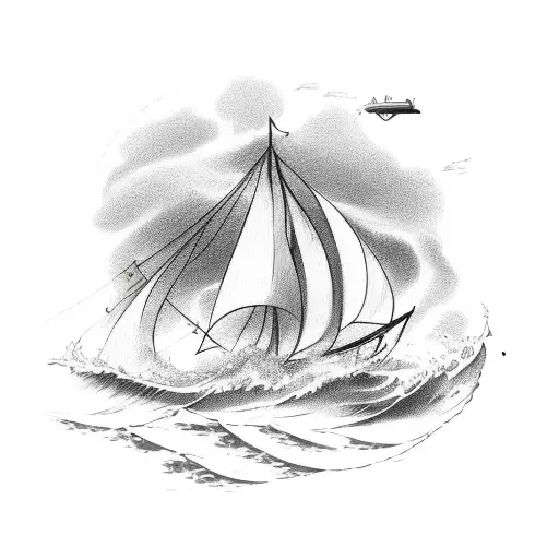 A Detailed Sketch Of A Fishing Boat Sailing Through Rough Waves With An Anchor As The Focal Point