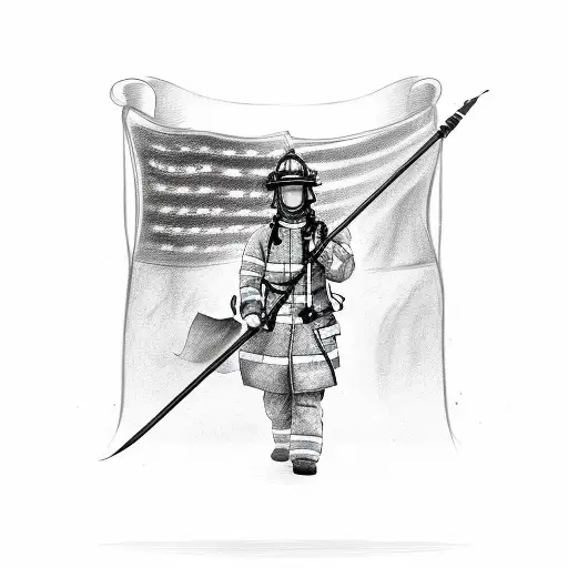 Firefighter With Flag