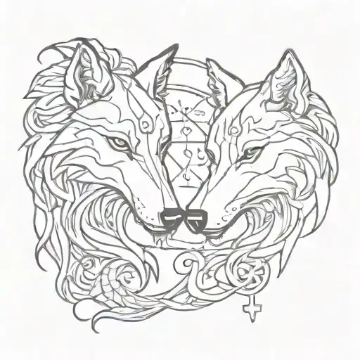 Two Wolves With Scorpio And Pisces Zodiac Signs Incorporated