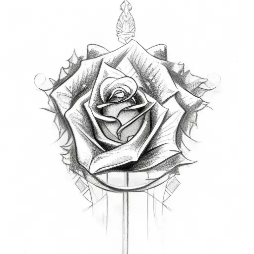 A Sketch-style Tattoo Of A Beautiful Rose Intertwined With The Augsburg Coat Of Arms