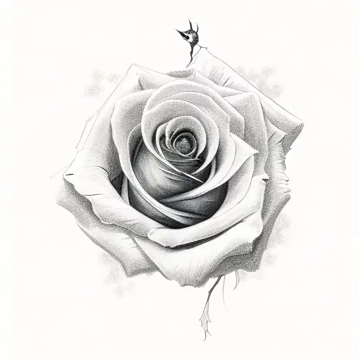 Mockingbird Holding Rose At Its Peak
