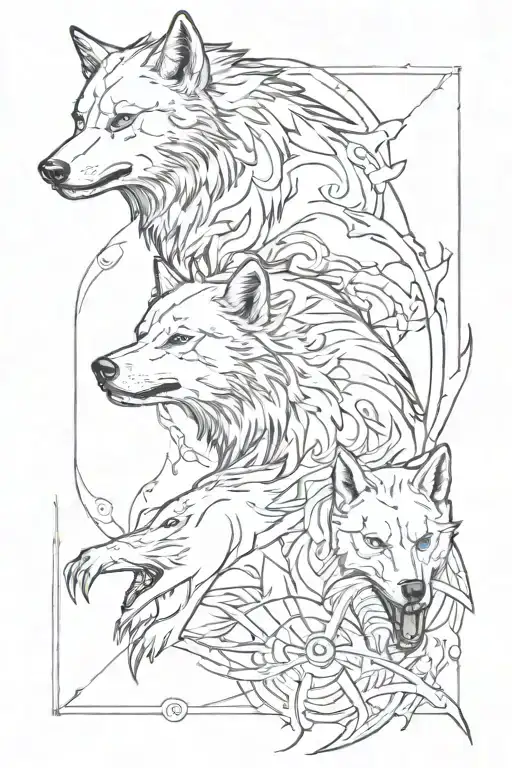 Two Wolves With Scorpio And Pisces Zodiac Signs Incorporated
