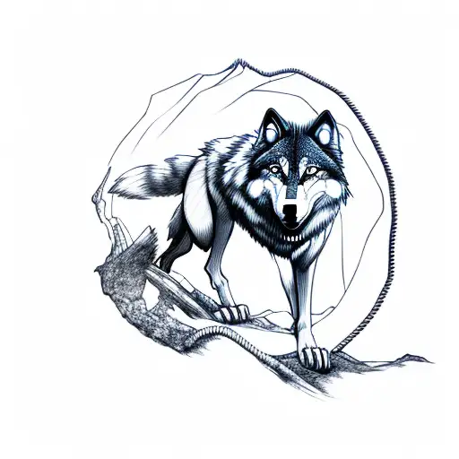 Wolf Climbing High Mountain 3D