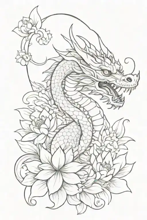 A Simple Dragon With Lotus Flowers