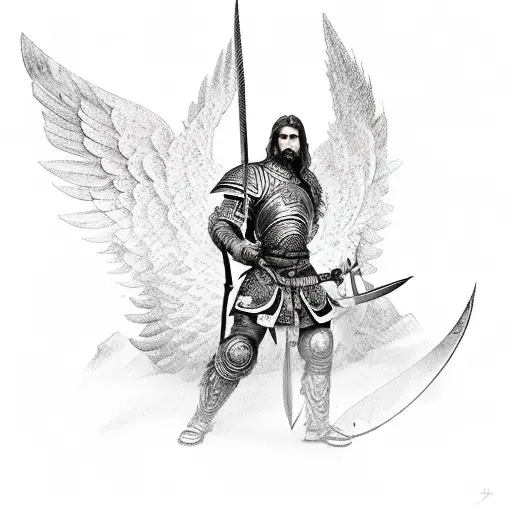 Sode Profile Standing Warrior With Sword And Wings