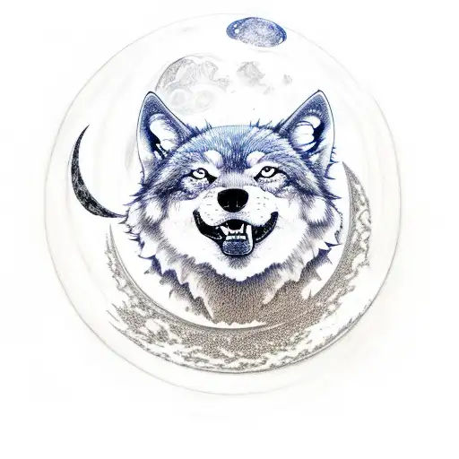 A Cosmic Wolf Howling At A Moon Made Of Planets And Stars