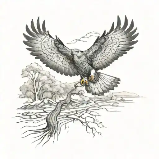 Redtail Hawk Flying Down A Road Winding