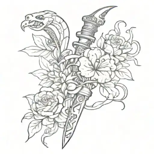Flowers Snakes Dagger Intertwined