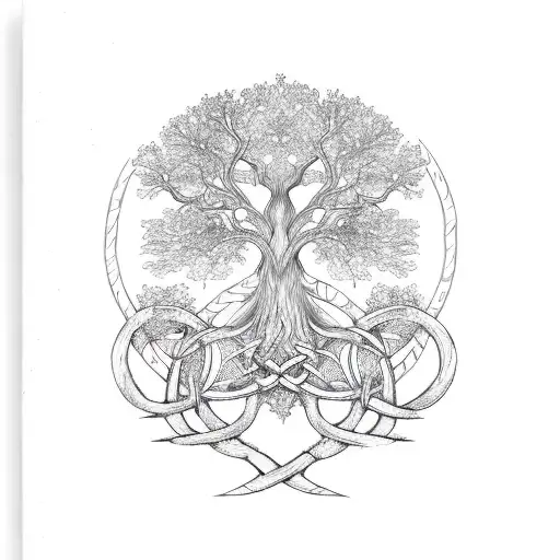 Ygg Drasil Tree Surrounded By Celtic Knot Patterns