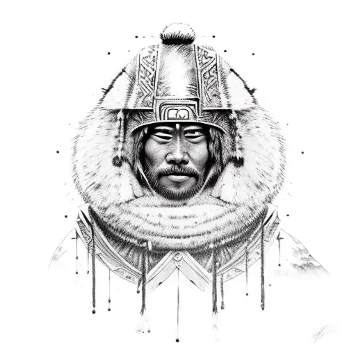 Eskimos Warrior With Symbols Up And Down Sleeve