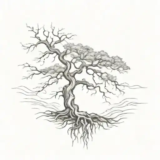 A Tree With Roots Deep In The Ground Exposed To Wind And Rain