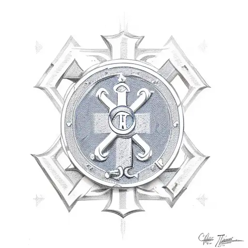 Navy Symbol With Name Chris Turner Under With Faint Cross In The Back