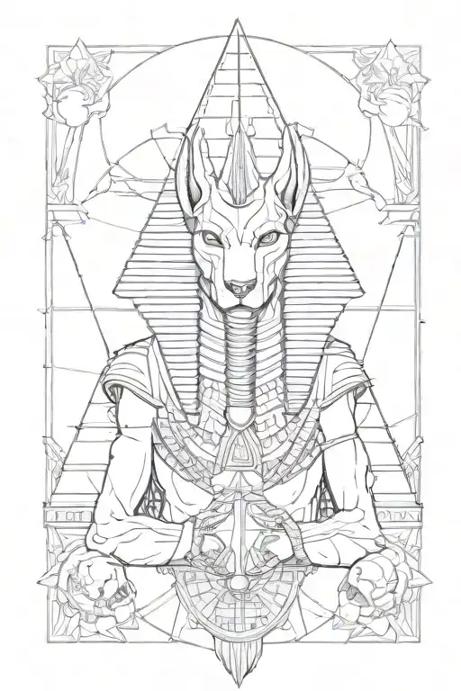 Anubis Holding Skull Surrounded By Pyramids Include The Eye