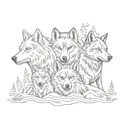 A Sketch Style Tattoo Of A Group Of Wolves As A Tribute To Family