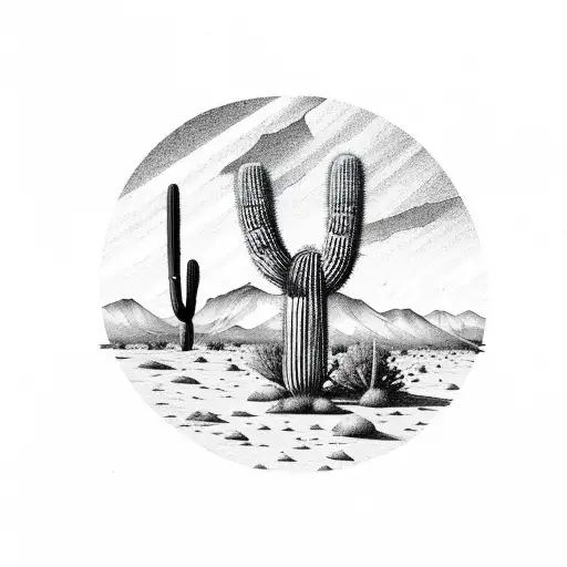 Saguaro Cactus On A Desert Mountians With A Roadrunner And Coyote Silhouette