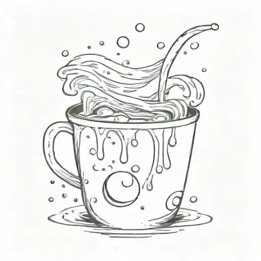A Coffee Cup With Steam Turning Into Raindrops Falling On A Beach
