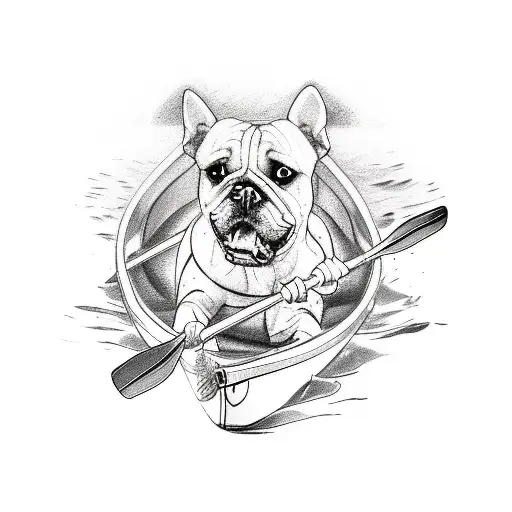 A Sketch-style Tattoo Showcasing A Group Of Dogs Joyfully Paddling In A Kayak