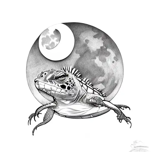Iguana And Sea Turtle With Crescent Moon
