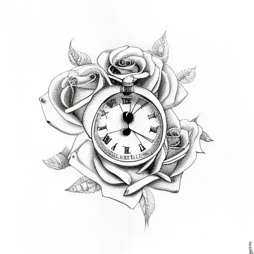 Arm Sleeve With A Clock And Roses And A Quote About Family