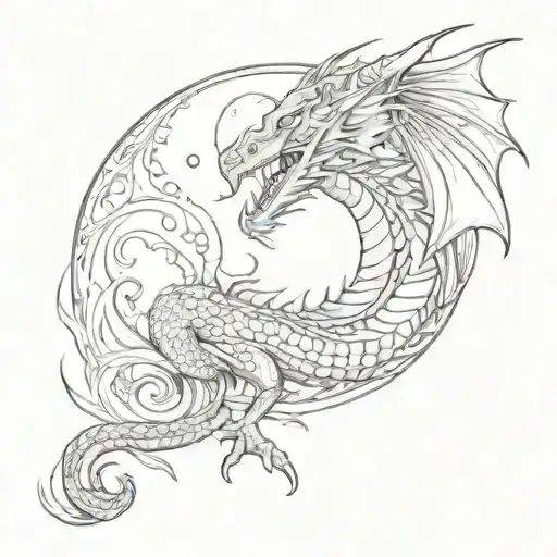 Dragon With Moon In The Background