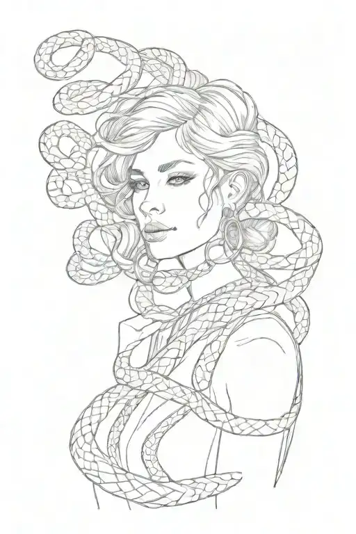 Woman With Snakes In The Background