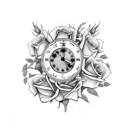 Arm Sleeve With A Clock And Roses