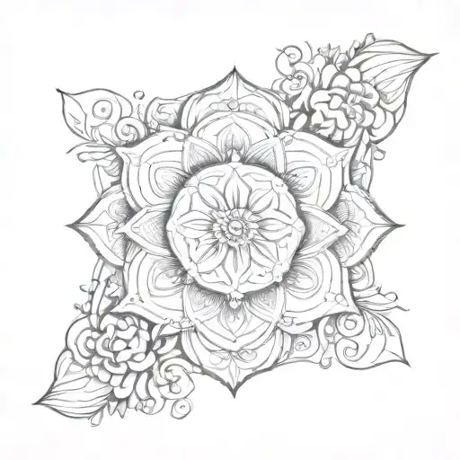 Incorporate A Mandala Design With Spiral Patterns And Floral Elements In A Sketch Style