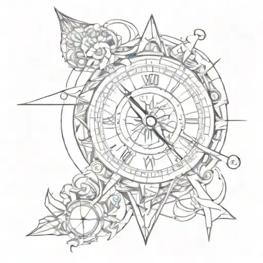 Fantasy Compilation Of A Sundial And A Compass Tattoo Design