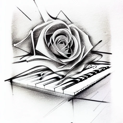 Abstract Piano Keys And One Rose With Grandma Written Inside
