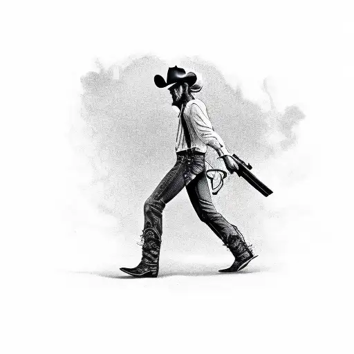 Cowboy With Revolver By Himself Walking Away