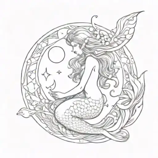 Mermaid Tattoo With A Moon