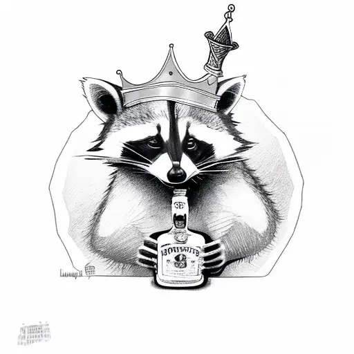 Raccoon With A Crown Holding A Bottle Of Whiskey On A Mobility Scooter