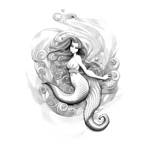 A Mesmerizing Mermaid Surrounded By Swirling Waves