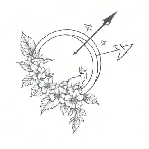 A Sagittarius Sign Within A Moon With Flowers