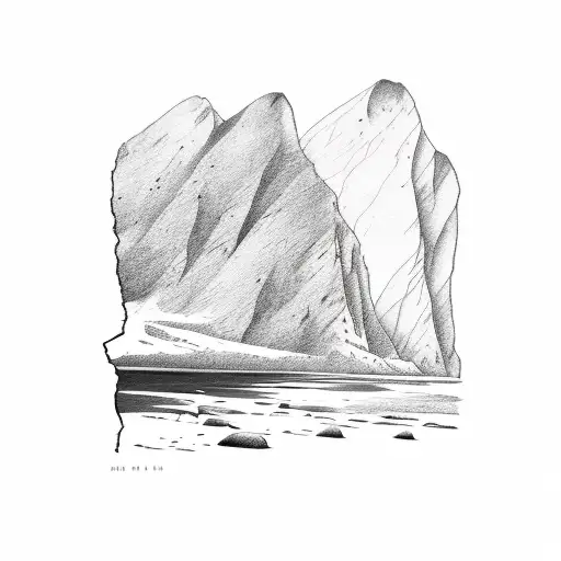 Mountain Scene With Limestone Cliffs In The Forefront And A Beach